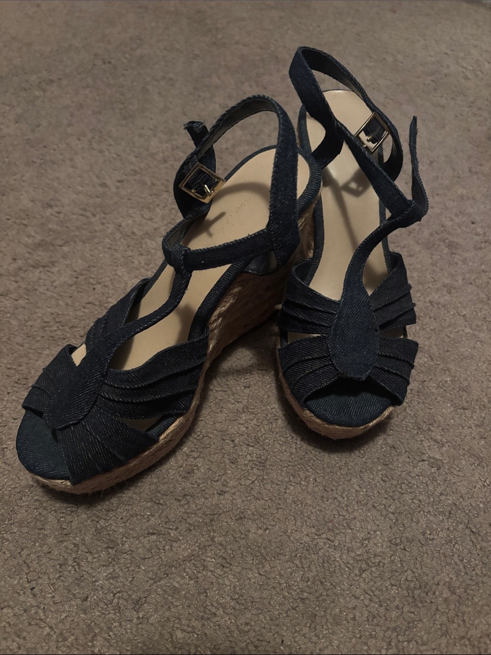 American Eagle Outfitters Dark Blue Denim Wedge Sandals
